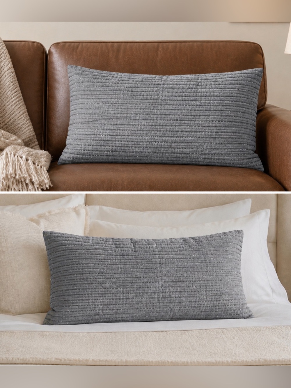 LAST ONE -Lush Decor pillow cover 100% cotton 20x36 blue white **2 for 20**